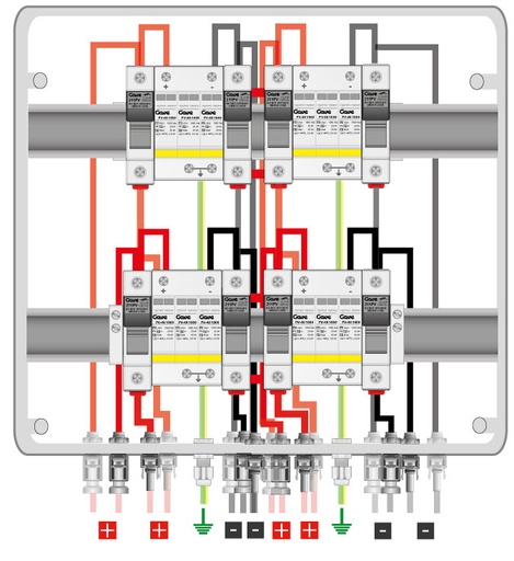 [STM110MCP12/4] CAJA MODULAR CONEXIÓN MC4 4MPPT - 1STR.FUS 12A - SIN SECCIONADOR + PROTECTOR SOBRETENSION II