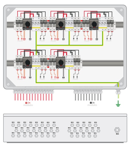 [SLP21025P15S/5] CAJA CONEXIÓN PV - 2 STRINGS x MPPT 1000V 25A FUS15A 5MPPT SALIDAS INDIVIDUALES